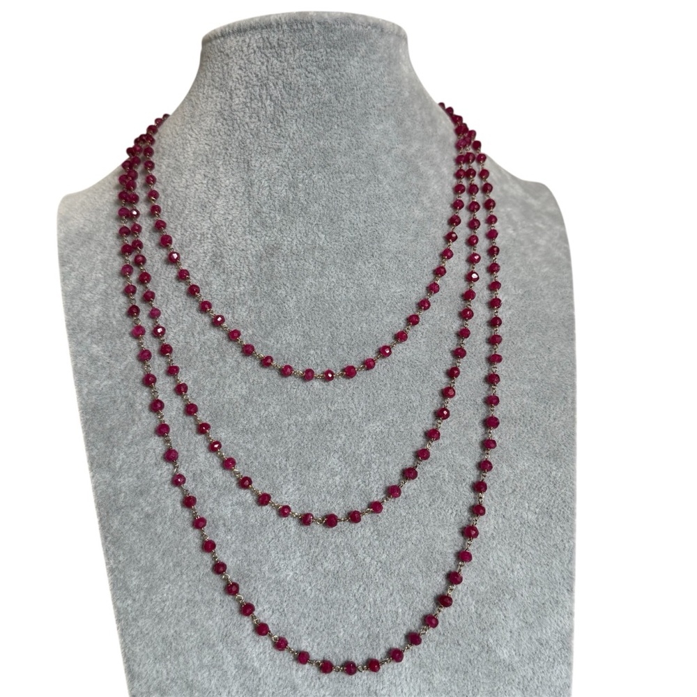Handmade 14k yellow gold rubies by the yard beaded chain choker Necklace NEW